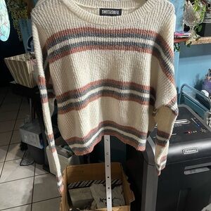 Women's Striped Sweater - Cream and Pink